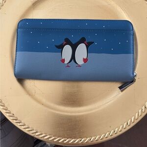 Kate Spade-Large Continental Wallet Blue Penguins ZipAround K4767 $239 Retail
